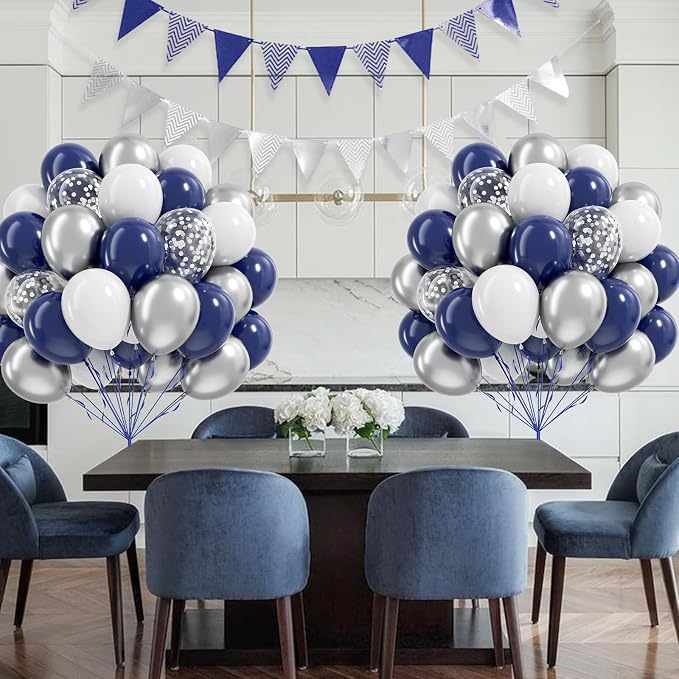 60pcs Navy Blue and Silver Balloons 12inch - Image 8