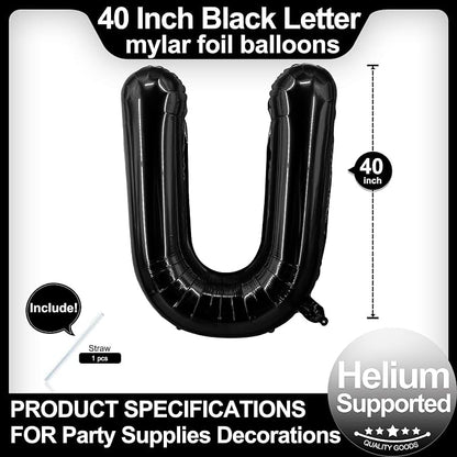 40 Inch Black Letter U Balloons, DIY Phrase Foil Alphabet Letter U Balloons DIY - Image 2
