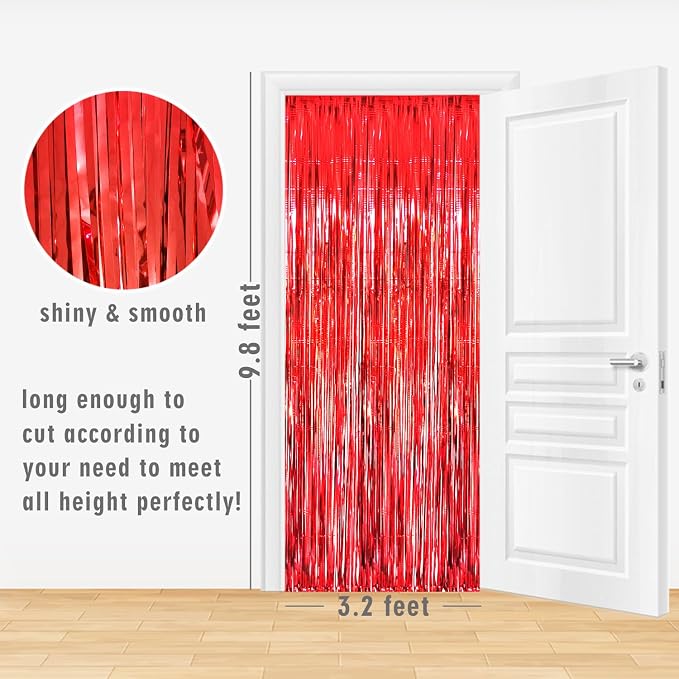 GOER 3.2 ft x 9.8 ft Metallic Tinsel Foil Fringe Curtains, Party Streamer - Image 2