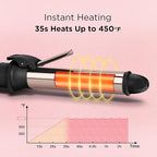 Prizm Nano Titanium Automatic Rotating Curling Iron 1 Inch Worldwide Dual Voltage Curling Wand 11 Temperature Hair Iron Effortless Curls Spinning Barrel LCD Display Negative Ions 360° Swivel Cord
