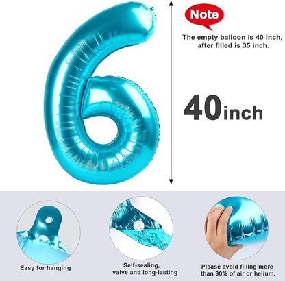 6 Balloon Numbers Birthday Decorations, 40In Light Blue Balloons - Image 6