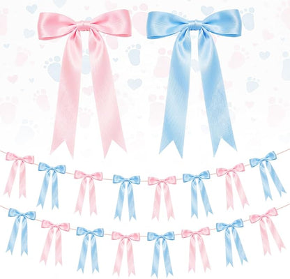 2 Strings Baby Pink & Blue Bow Garland Banner Decorations by HILAVO