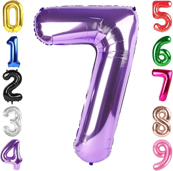 40 Inch Purple Number 7 Balloon Birthday Party Decorations by Hadoife