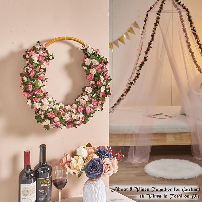 Artificial Flower Garland 8pcs 8.2ft Floral Rose Vine Decor, Hanging Faux Roses - Image 5