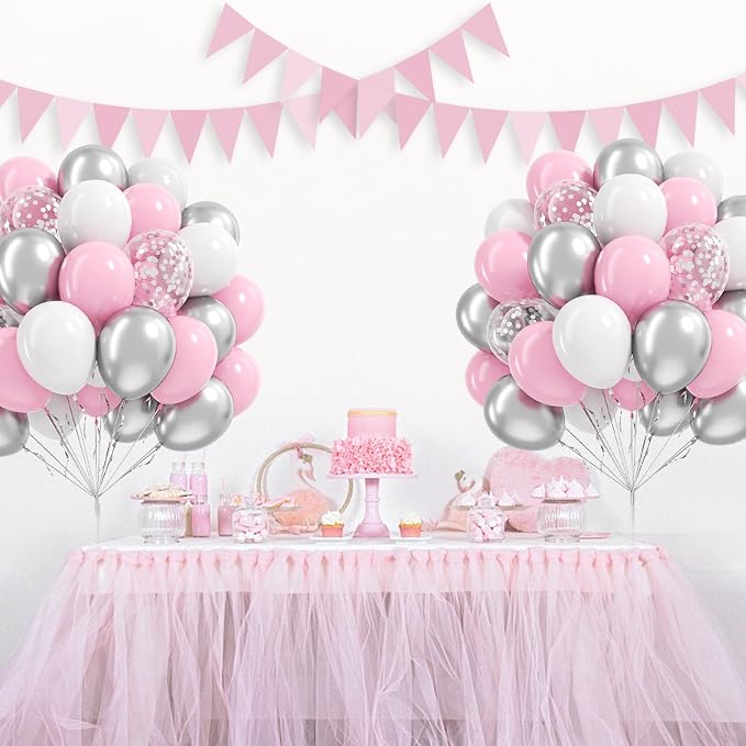 60pcs Pink and Silver Balloons 12inch - Image 7