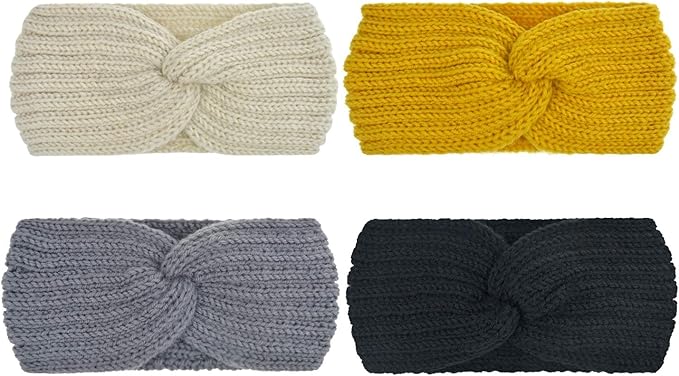 DRESHOW Knit Crochet Headband for Women Ear Warmer Soft Turban Stretch Warmer Headbands Winter Fashion Head Wrap