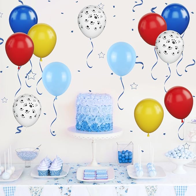 Dog Paw Balloons, 12 Inch Dog Paw Print Latex Balloons Red Yellow Blue Royal - Image 4