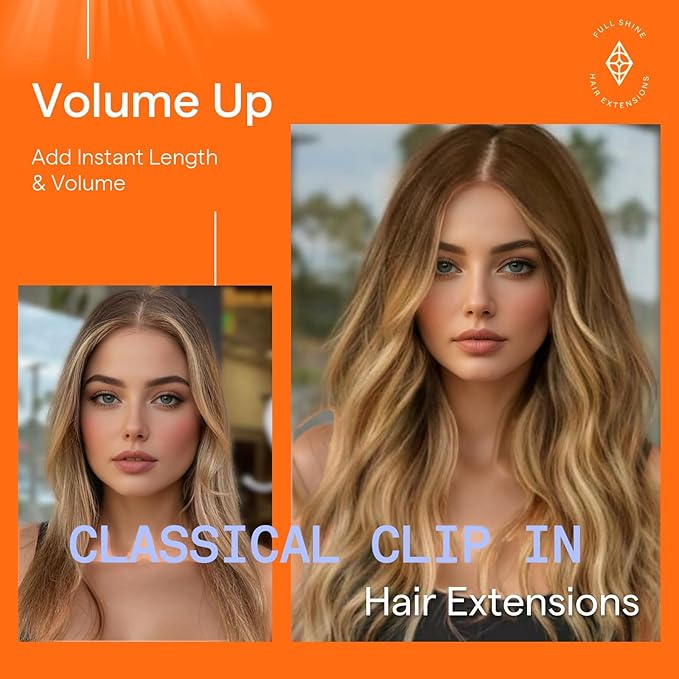 Full Shine Human Hair Clip in Extensions Straight Seamless Hair Extensions Clip ins 14 Inch 7 Pcs Real Hair Extensions Clip in Human Hair Balayage Brown Ombre Blonde Mix Brown 120 G