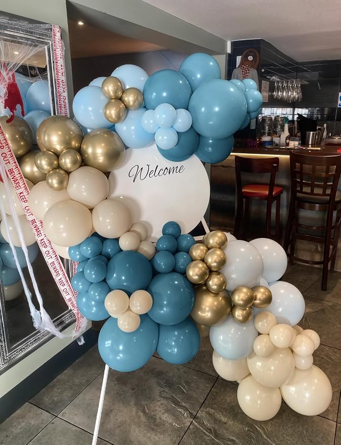 Dusty Blue Balloon Arch Garland Kit, Slate Fog, Baby Blue and Gold Balloons - Image 5