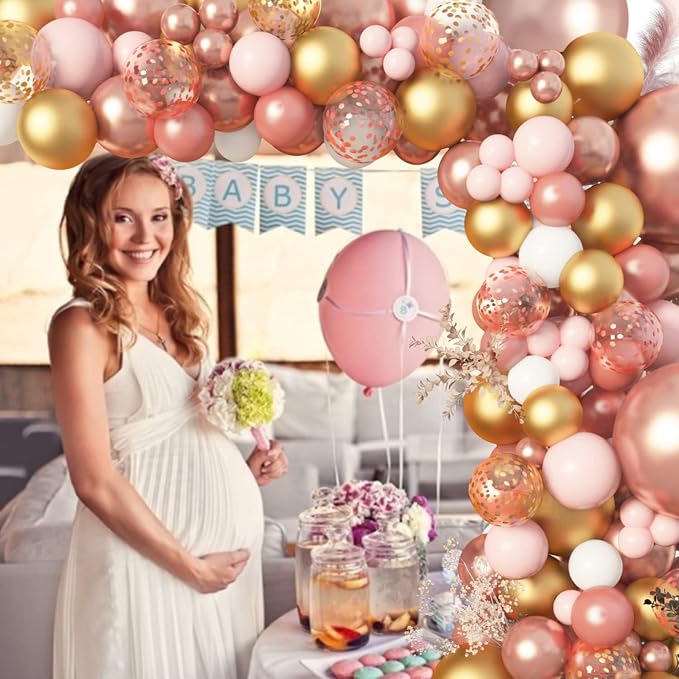 Amandir 150pcs Rose Gold Balloons Garland Arch Kit | Rose Gold Pink White Gold - Image 3