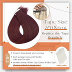Full Shine Tape in Extensions Wine Red Tape in Hair Extensions Human Hair for Women 16 Inch Human Hair Extensions Seamless Skin Weft Tape ins Human Hair 50 Gram 20 Pcs Burgundy Hair Extension