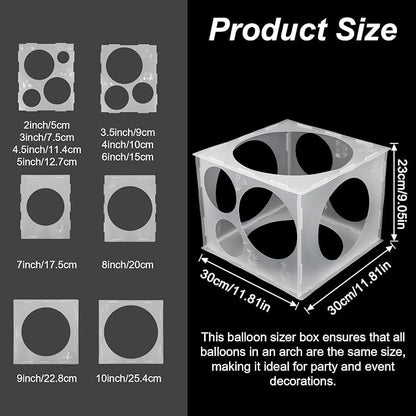 11 Holes Balloon Sizer Cube Box, 2-10 Inch Foldable Balloon Measure Box Clear - Image 2