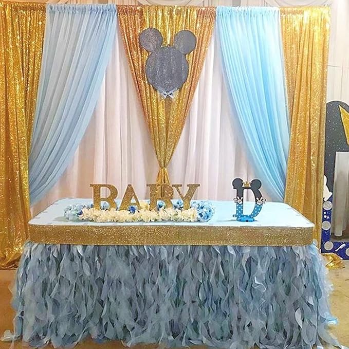 Gold Sequin Backdrop Drapes 4 Panels 2FTx8FT Glitter Backdrop Curtains | - Image 3