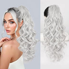 QGZ Ponytail Extension 20 Inch Claw Clip Ponytail Hair Extension Natural Synthetic Curly Wavy Hairpiece for Women Daily Use(Silver Grey)