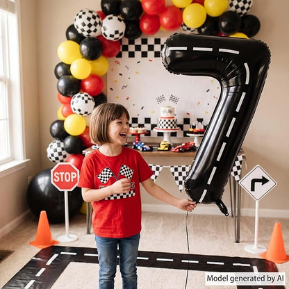Black and White Stripes Number 7 Balloon 40 Inch, Road Style Numeral | - Image 2