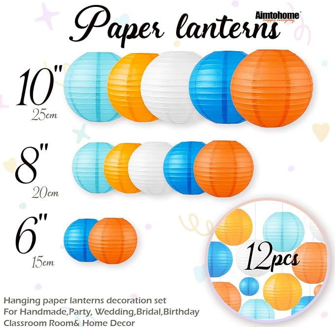 Blue & Orange Paper Lanterns Set - Image 3