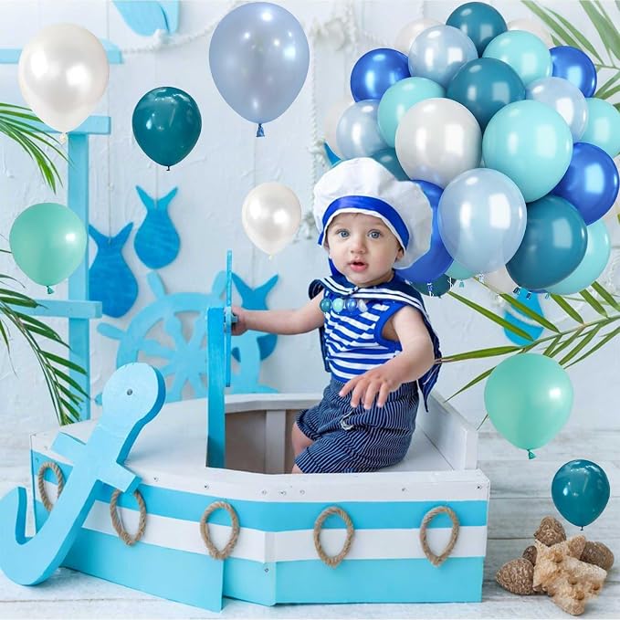 Teal Blue White Balloons 12Inch Under The Sea Balloon Ocean Balloons Turquoise - Image 6