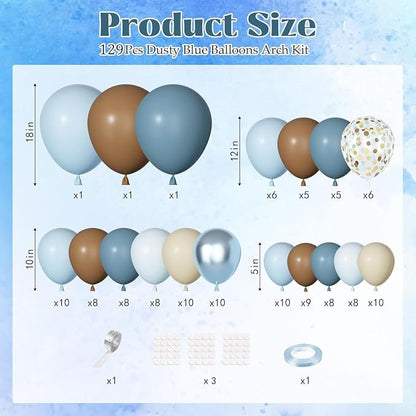 Ouddy Party Dusty Blue Brown Balloons Garland Arch Kit 18 12 10 5 Inch | - Image 3
