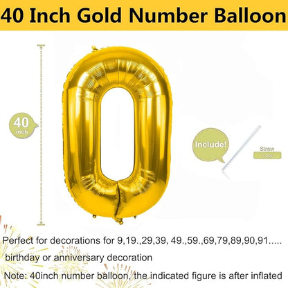 40 inch Gold Number Balloon Giant Foil Helium Balloons Gold Number 0 Balloon - Image 2
