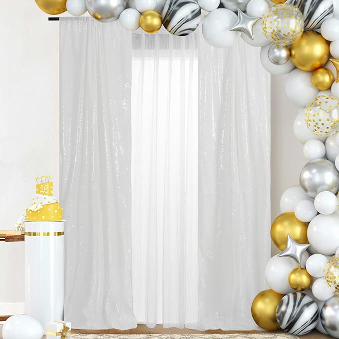 PartyDelight White Sequin Backdrop Curtains 2x8ft 2 Panels | Sparkly 3mm sequins - Image 7
