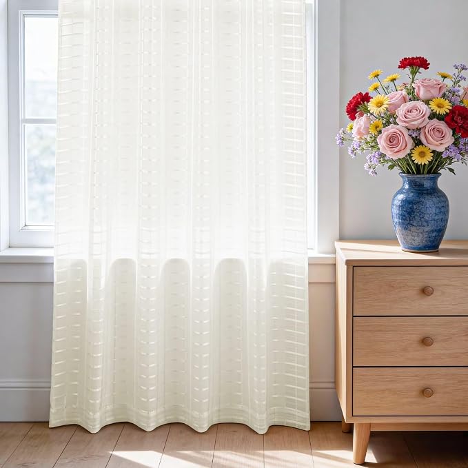 SpaceDresser Check Sheer Curtains 108 Inches Long - Image 3