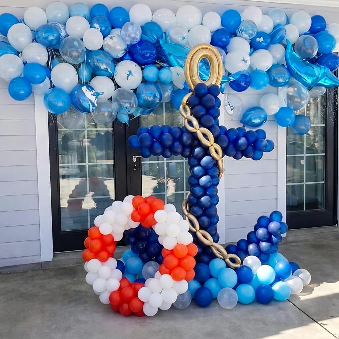 Gejoy 520 Pcs Anchor Balloon Kit Nautical Blue Navy and Life Ring Balloons Kit - Image 7