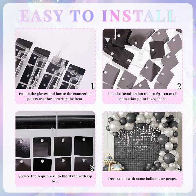 Shimmer Wall Backdrop Black Wall Panels 24Pcs Square Sequin Shimmer Wall - Image 5