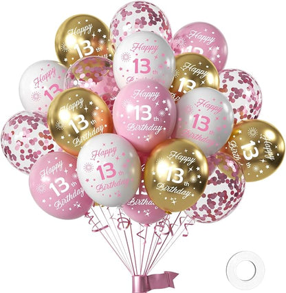 Pink 13th Birthday Balloons for Girls 13th Birthday Party Decorations, 12inch by Hongplus