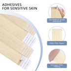 COOKAYU Invisible Tape in Hair Extensions, Platinum Blonde 40g 20pcs 18Inch Seamless Human Hair Extensions Straight Invisi Edge Tape ins