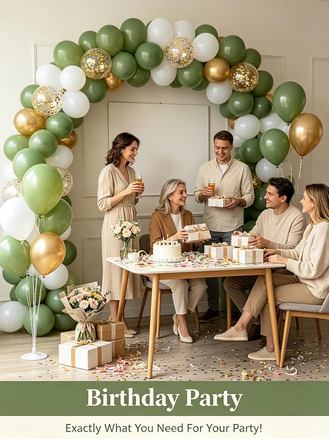Sage Green White Gold Balloons 12 Inch 60 Pcs Metallic Gold Confetti Latex - Image 7