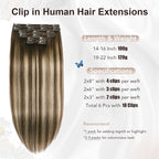 XDhair Clip in Hair Extensions Human Hair 100g 16 Inch Chocolate Brown to Caramel Blonde Real Human Hair Clip in Extensions Straight Soft Natural 6pcs (16inch, #4/27/4)