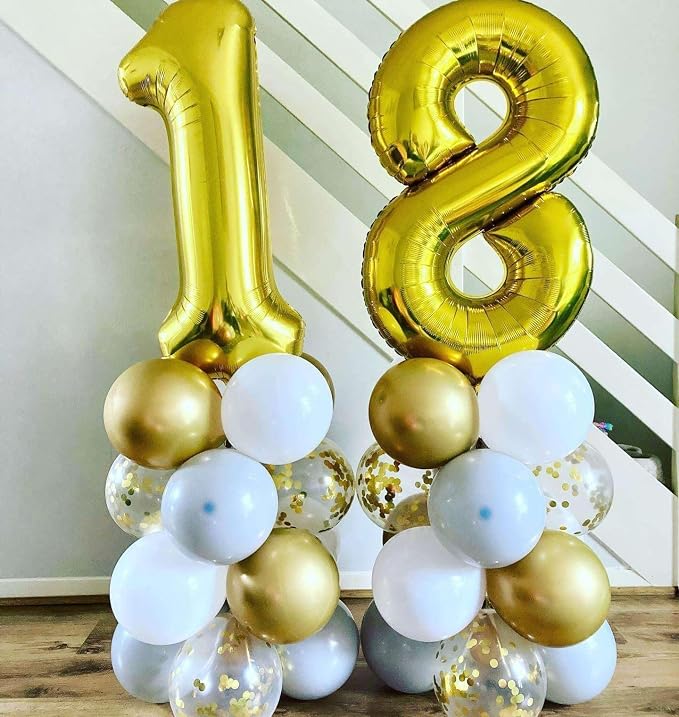 Gold 18 Number Balloons, 40 Inch Giant Number 18 Balloons Foil Mylar Helium - Image 5