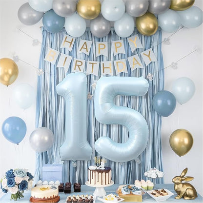 15th Birthday Balloons for Boys, Pastel Sky Blue Large Helium Mylar 15 Balloon - Image 6