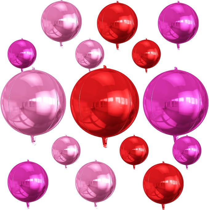 HILAVO 15PCS Red Pink Round Foil Balloons - Image 5