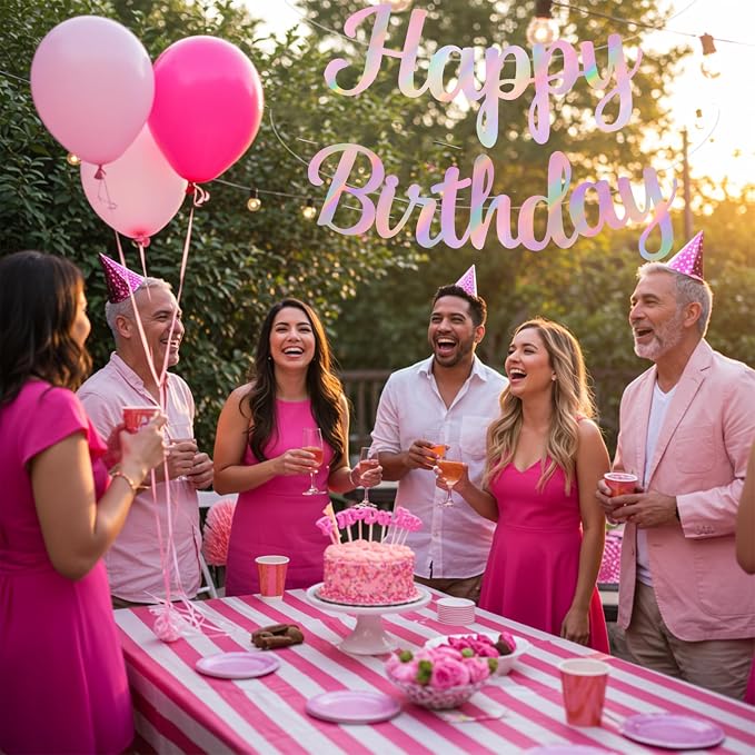 BEISHIDA Double-Sided Rainbow Pink Happy Birthday Banner - Image 4