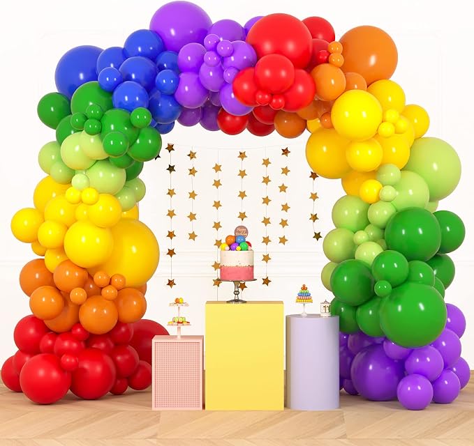 RUBFAC 189pcs Rainbow Balloon Garland Arch Kit, 7 Assorted Colors 5/12/18 Inch by RUBFAC