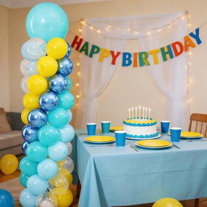 Blue and Yellow Balloon Column Kit Set of 2, Balloon Tower | 102Pcs Blue Yellow - Image 9
