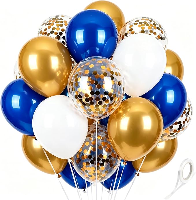 White Gold Blue Balloons 60Pcs 12 Inch Confetti Latex Balloon by Kelfuoya