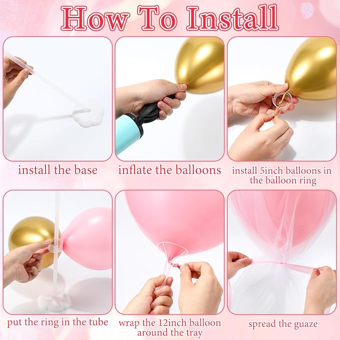 BBTO 8 Set Pink Gold Table Centerpieces Balloons Stand Kit, Latex Balloons and - Image 6
