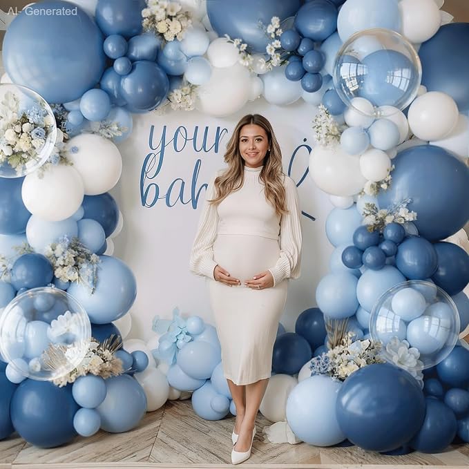 Dusty Blue White Clear Balloons Arch Kit, Party Decor. | Pastel/denim light blue - Image 5