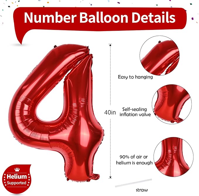 Red Number Balloons, 40 Inch 0-9 Set Number Balloons - Image 2