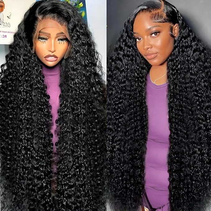 32 Inch 13x6 Deep Wave Lace Front Wigs Human Hair 200 Density 13x6 HD Lace Front Wigs Human Hair Pre Plucked Deep Curly Glueless Wig 100% Virgin Human Hair Lace Front Wigs for Women