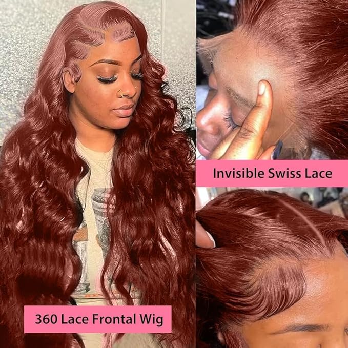 200% Density Reddish Brown Colored Human Hair Lace Front Wigs 13x4 Glueless Wigs Human Hair Pre Plucked Body Wave Glueless Wigs Human Hair Transparent HD Lace Frontal Human Hair Wigs 28Inch