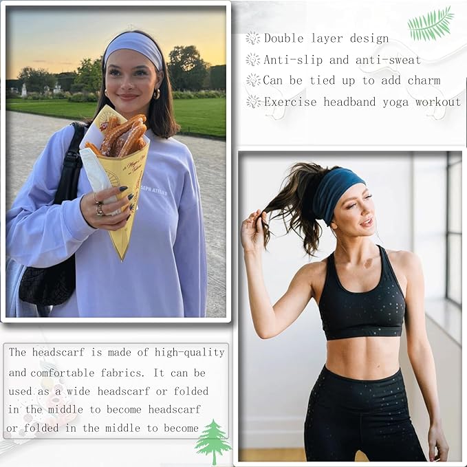 6 Pack Wide Turban Headbands for Women - Large Boho Head Wraps, Sports Workout Stretch Non-slip Soft Elastic Hair Bands