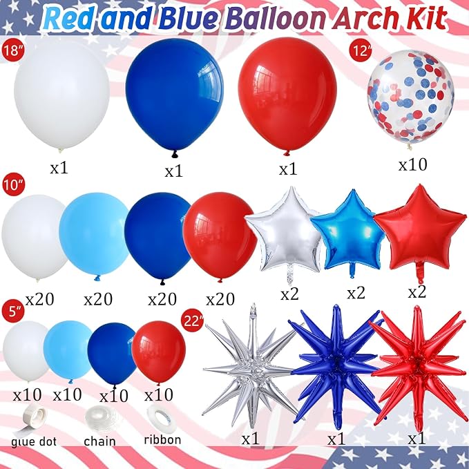 145Pcs Red White and Blue Balloon Garland Kit, Patriotic Balloon Arch Kit | - Image 2