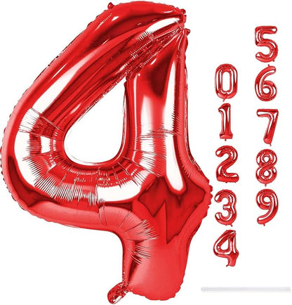 40 Inch Red Foil Balloon Number 4, Giant Self Inflating Number Balloons 0-9 by Lingqiang