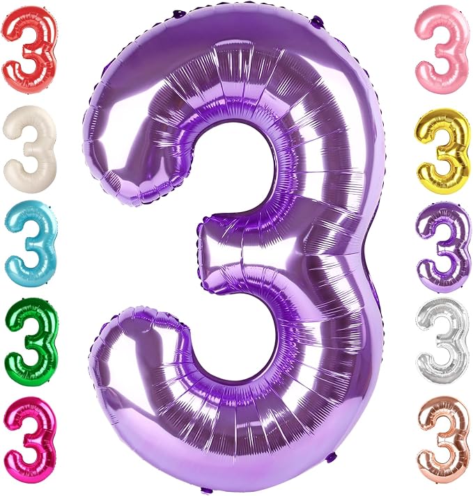3 Balloon Numbers Birthday Decorations, 40In Purple Balloons by Mluchee
