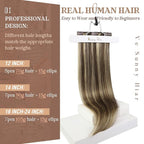 Ve Sunny Clip in Hair Extensions Real Human Hair Highlights Clip on Hair Extensions Dark Brown with Caramel Blonde Highlights Hair Extensions Clip ins for Short Hair Lightweight 5pcs 80g 12inch