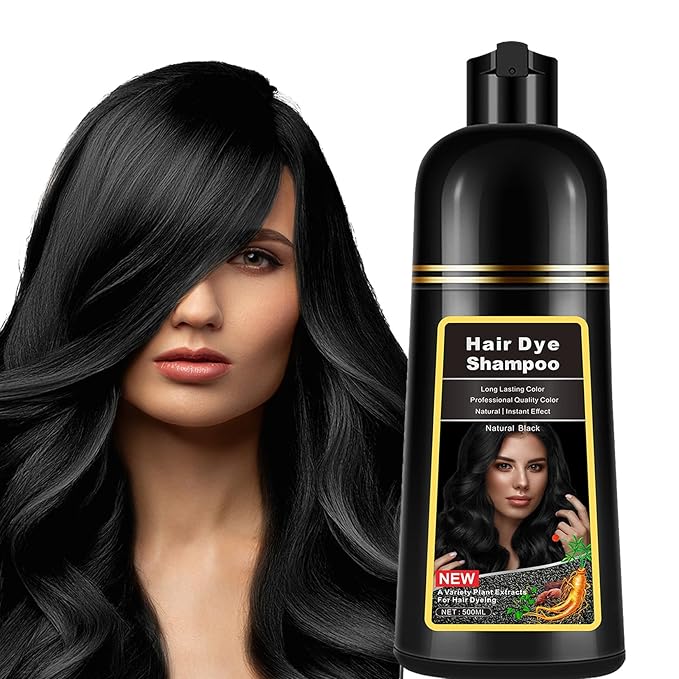 Black Hair Dye Shampoo Instant 3 in 1 for Gray Hair Coverage - Herbal Formula, Semi-Permanent Hair Color in 10 Minutes, Lasts 30 Days, 100% Grey Coverage Shampoo for Men & Women, 500ml (16.9 Fl Oz)