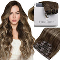 RUNATURE Balayage Clip in Hair Extensions Real Human Hair, 22 Inch Hair Extensions Clip Ins, Double Weft Human Hair Clip in Extensions, Long Straight Hair, 120g 7pcs #4/27/4 Brown Root to Blonde